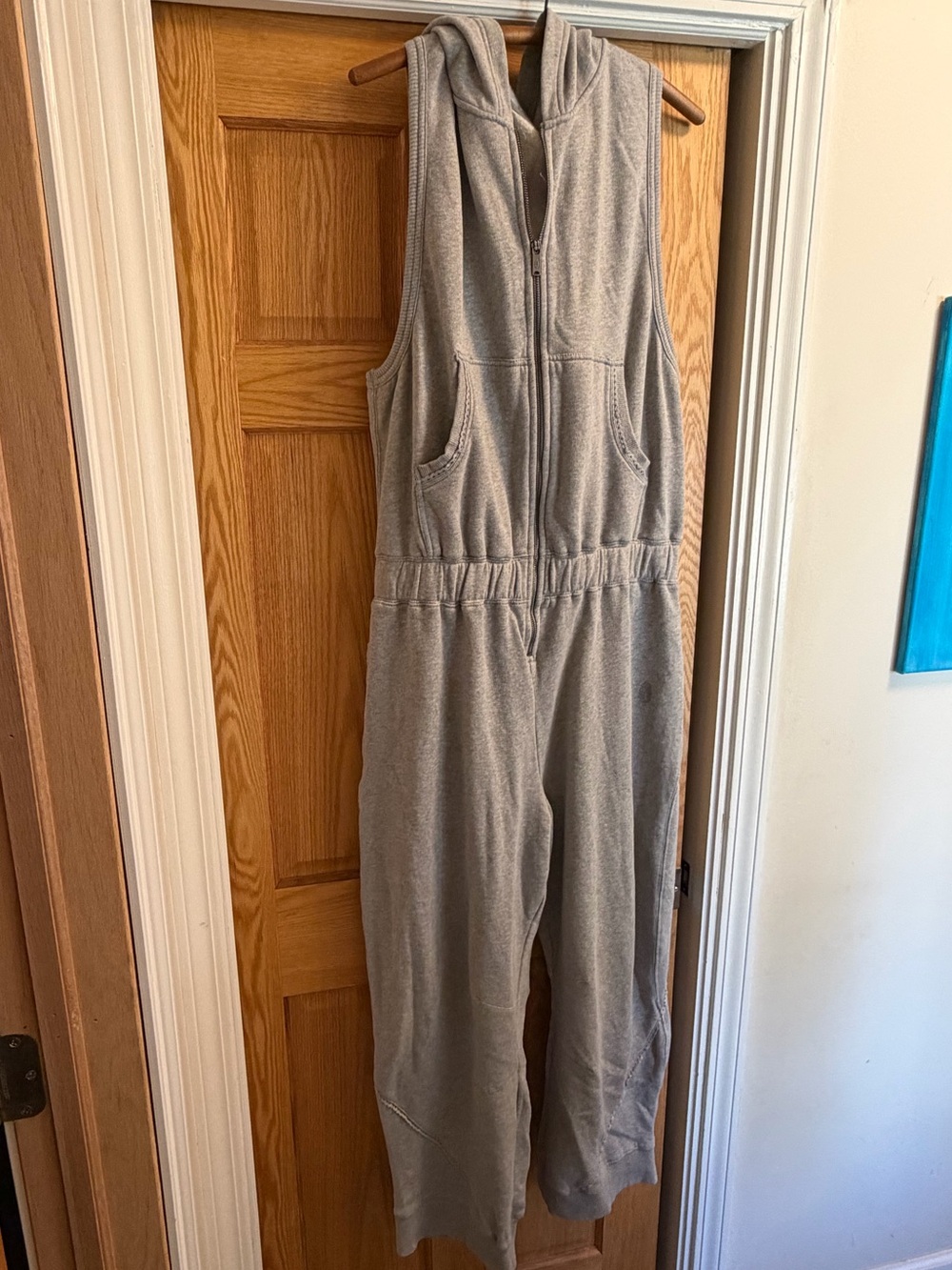 Free People Sleeveless Hooded Gray Zip-Front Jumpsuit NWT